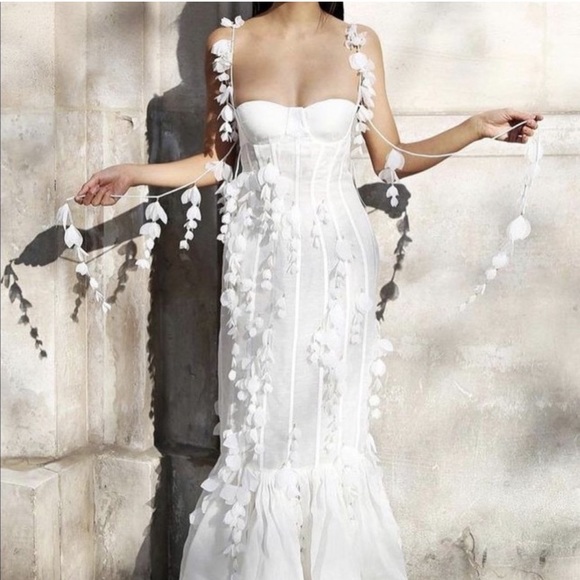 Zimmermann Wild Botanica Petals Linen Silk Corset Gown White Natural 0 - Picture 2 of 15